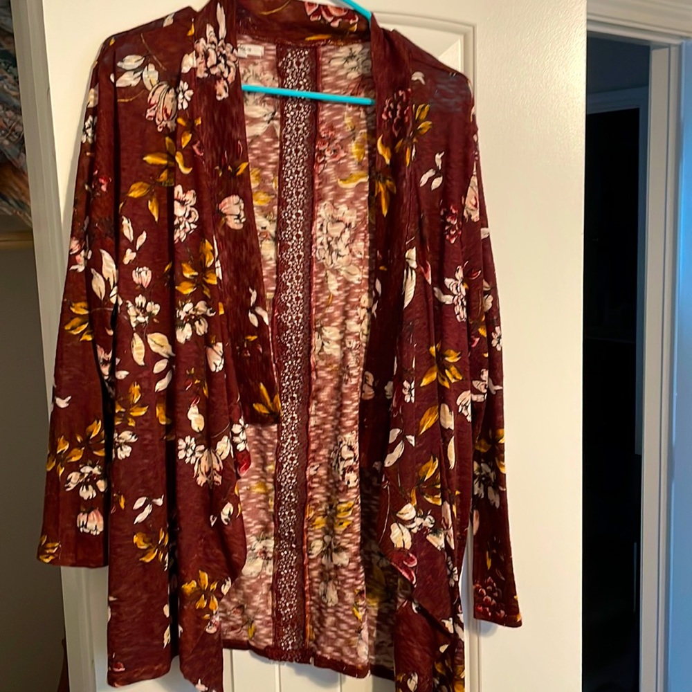Red open front cardigan
